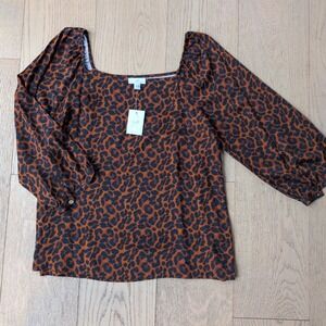 J. Jill Women's‎ Leopard Print Square Neck 3/4 Sleeve Blouse Top, Size S